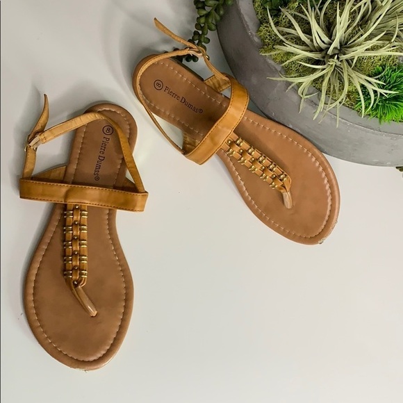 Pierre Dumas Ankle Strap Sandal Cognac Gold open toe women’s shoe size 8 - Picture 8 of 8